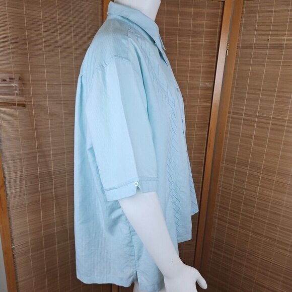 The Havanera Co Cuban Shirt Men 3XL Blue Embroidered Linen Cotton Button Up - Picture 3 of 8